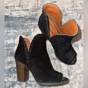 Lucky Brand Black Suede Ankle Booties with Studded Detail